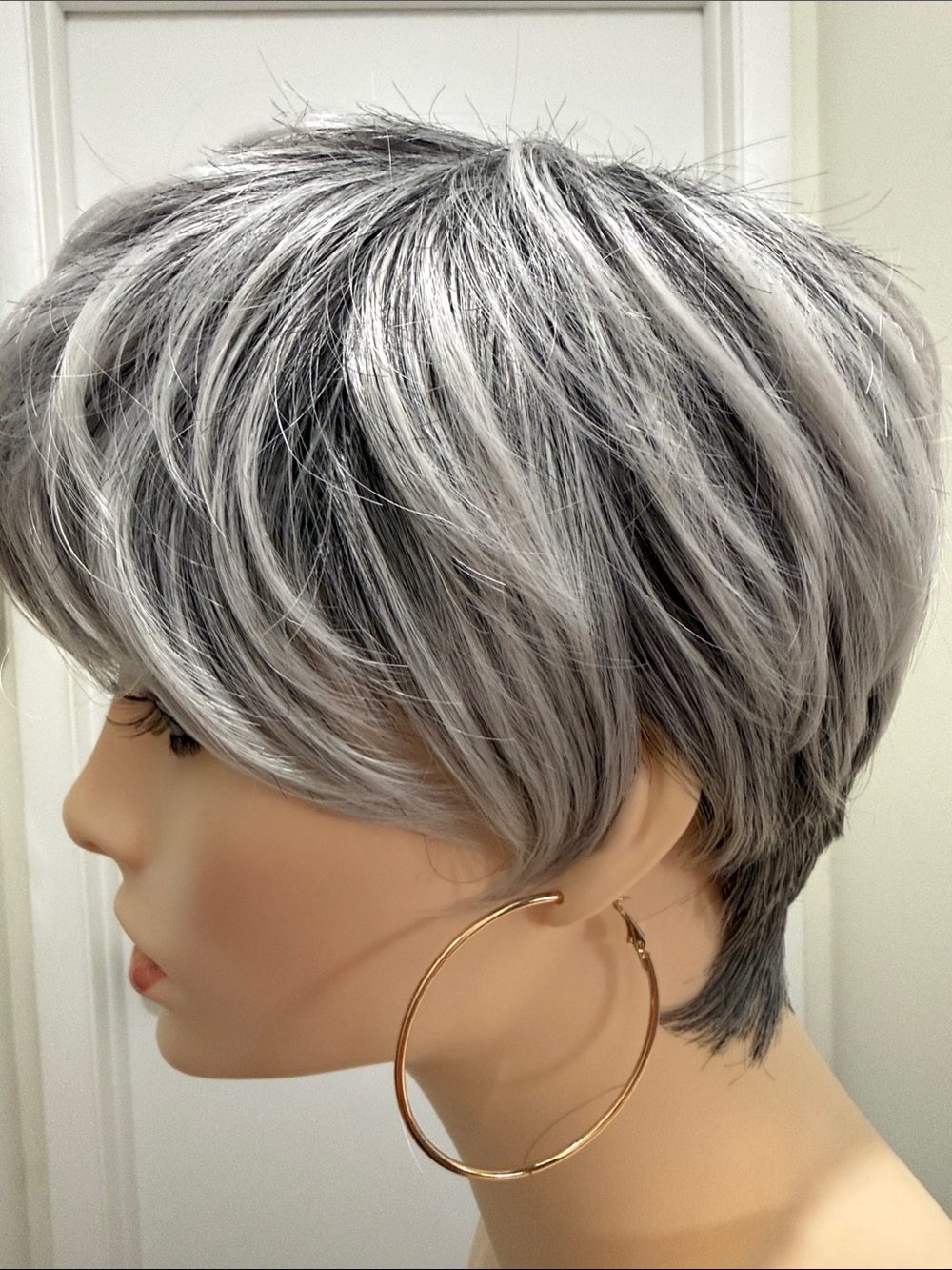 HAIR Pixie Cut with Bangs Free Part Silver/Gray/White